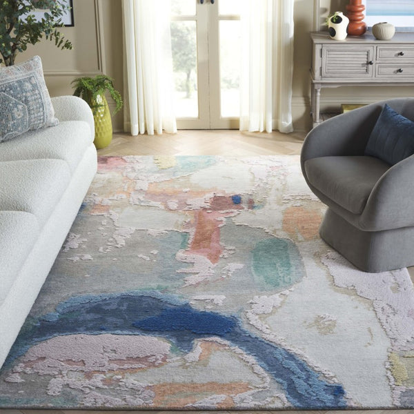 Safavieh Saint Tropez Hand Knotted Wool Silk Abstract Area Rug for Modern Living Spaces 6'-0" x 9'-0" SAT104M-6