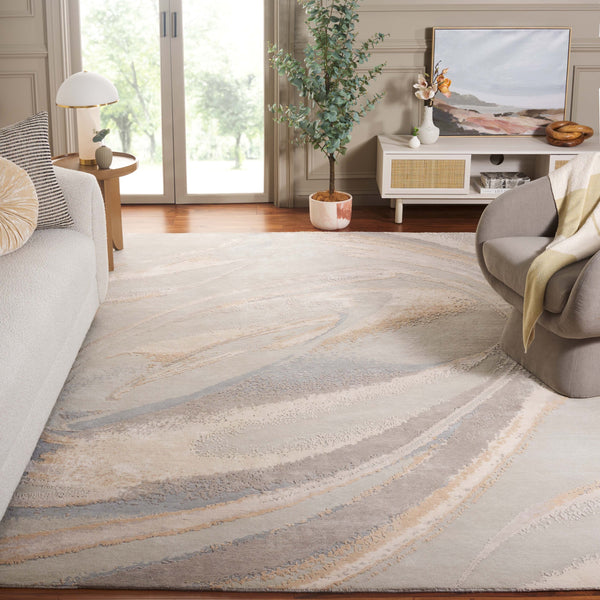 Safavieh Saint Tropez Hand Knotted Area Rug - Modern Abstract Design In Chic Neutral Tones For Luxury Living Grey ,Sage 55% Wool,30% Silk,15% Cotton Sat201f-10
