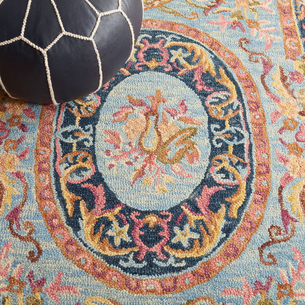 Safavieh Savonnerie Handcrafted Floral Area Rug - Luxurious Elegance For Your Home Décor, Made In India Navy ,Pink 85% Wool,15% Cotton Sav301n-4