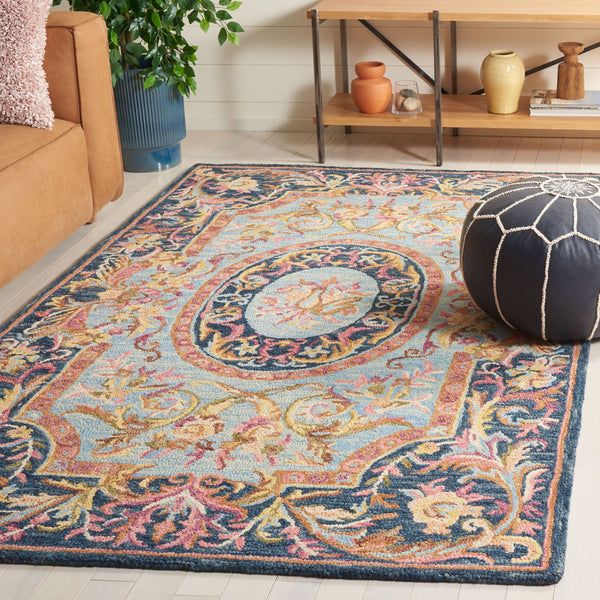 Safavieh Savonnerie Handcrafted Floral Area Rug - Luxurious Elegance For Your Home Décor, Made In India Navy ,Pink 85% Wool,15% Cotton Sav301n-4
