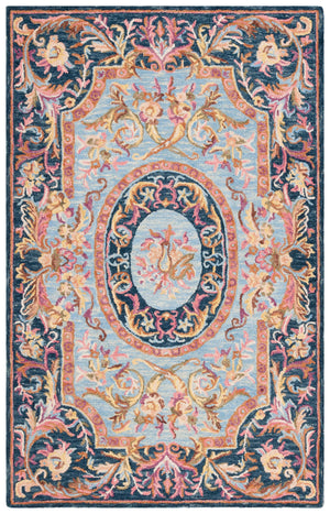 Safavieh Savonnerie Handcrafted Floral Area Rug - Luxurious Elegance For Your Home Décor, Made In India Navy ,Pink 85% Wool,15% Cotton Sav301n-4