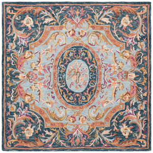 Safavieh Savonnerie Handcrafted Floral Area Rug - Luxurious Elegance For Your Home Décor, Made In India Navy ,Pink 85% Wool,15% Cotton Sav301n-4