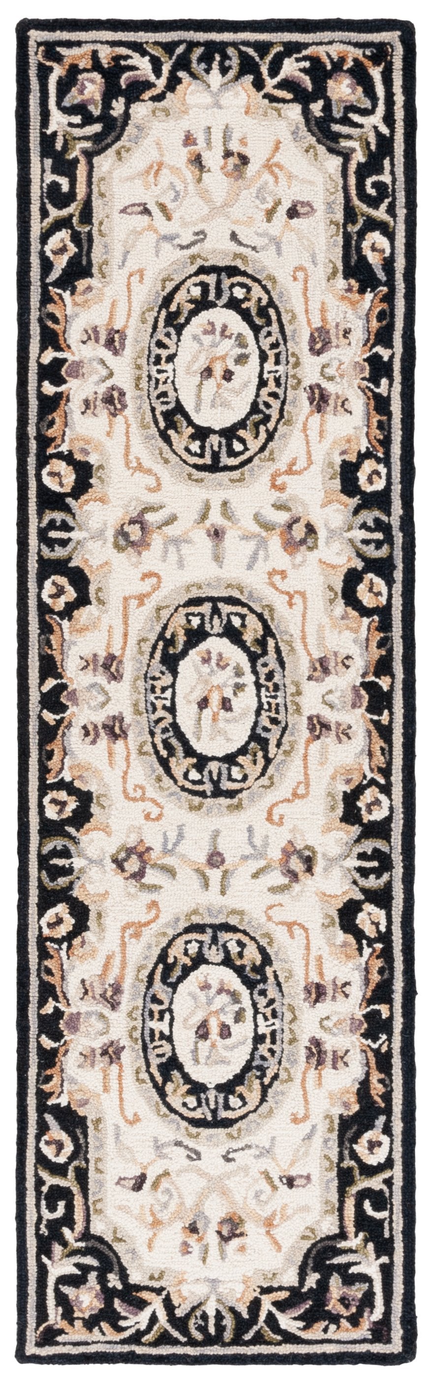 Safavieh Savonnerie Handcrafted Floral Area Rug - Luxurious Elegance For Your Home Décor, Made In India Ivory ,Black 85% Wool,15% Cotton Sav301z-8