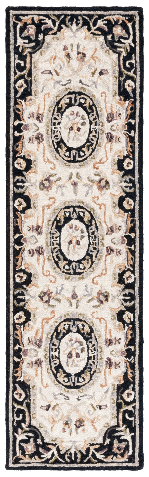 Safavieh Savonnerie Handcrafted Floral Area Rug - Luxurious Elegance For Your Home Décor, Made In India Ivory ,Black 85% Wool,15% Cotton Sav301z-8