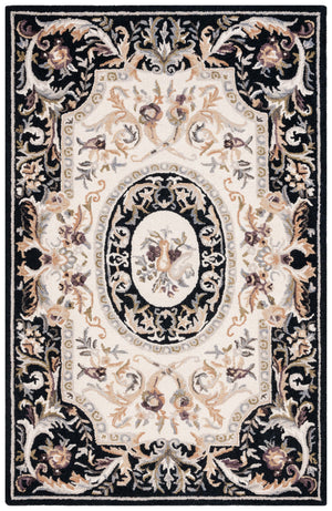 Safavieh Savonnerie Handcrafted Floral Area Rug - Luxurious Elegance For Your Home Décor, Made In India Ivory ,Black 85% Wool,15% Cotton Sav301z-8