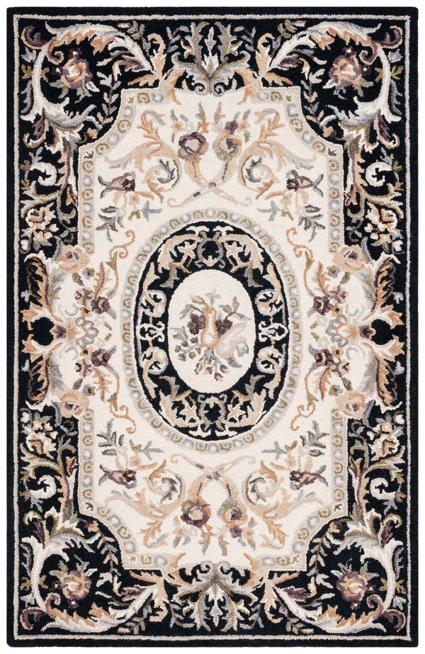 Safavieh Savonnerie Handcrafted Floral Area Rug - Luxurious Elegance For Your Home Décor, Made In India Ivory ,Black 85% Wool,15% Cotton Sav301z-8