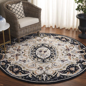 Safavieh Savonnerie Handcrafted Floral Area Rug - Luxurious Elegance For Your Home Décor, Made In India Ivory ,Black 85% Wool,15% Cotton Sav301z-8