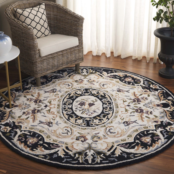 Safavieh Savonnerie Handcrafted Floral Area Rug - Luxurious Elegance For Your Home Décor, Made In India Ivory ,Black 85% Wool,15% Cotton Sav301z-8