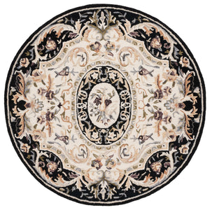 Safavieh Savonnerie Handcrafted Floral Area Rug - Luxurious Elegance For Your Home Décor, Made In India Ivory ,Black 85% Wool,15% Cotton Sav301z-8