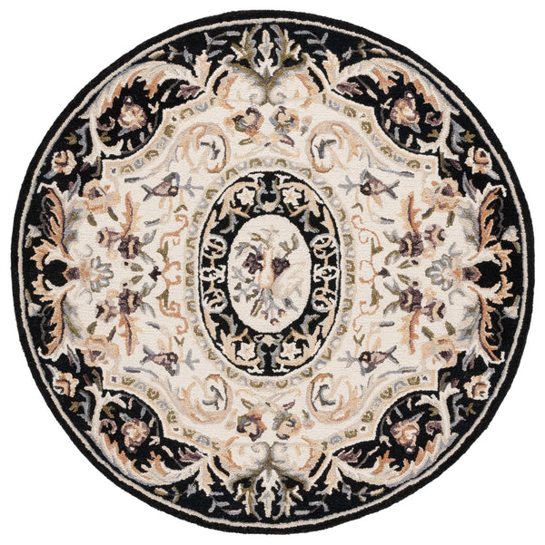 Safavieh Savonnerie Handcrafted Floral Area Rug - Luxurious Elegance For Your Home Décor, Made In India Ivory ,Black 85% Wool,15% Cotton Sav301z-8