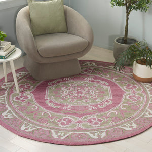 Safavieh Savonnerie Luxurious Hand-tufted Area Rug With Floral Motifs - Elegant Comfort For Any Space Olive ,Pink 80% Wool 20% Cotton Sav401x-4