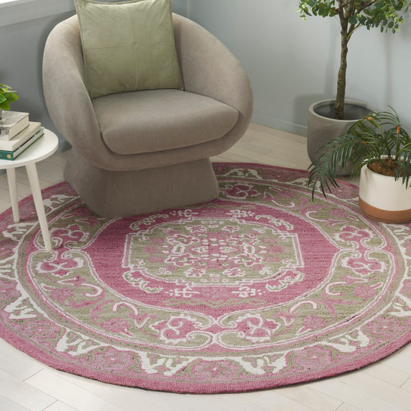 Safavieh Savonnerie Luxurious Hand-tufted Area Rug With Floral Motifs - Elegant Comfort For Any Space Olive ,Pink 80% Wool 20% Cotton Sav401x-4