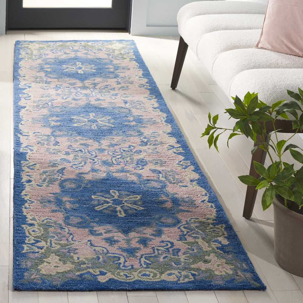 Safavieh Savonnerie Hand-tufted Runner Rug - Luxurious Wool Blend With Elegant Scroll Motifs For Your Home Blue ,Pink 80% Wool 20% Cotton Sav402m-28