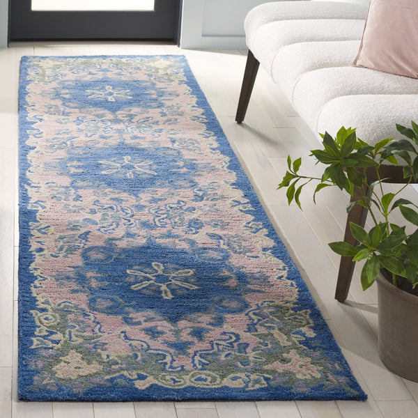 Safavieh Savonnerie Hand-tufted Runner Rug - Luxurious Wool Blend With Elegant Scroll Motifs For Your Home Blue ,Pink 80% Wool 20% Cotton Sav402m-28