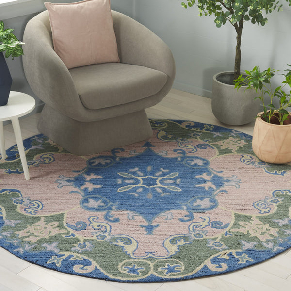 Safavieh Savonnerie Hand-tufted Runner Rug - Luxurious Wool Blend With Elegant Scroll Motifs For Your Home Blue ,Pink 80% Wool 20% Cotton Sav402m-6r