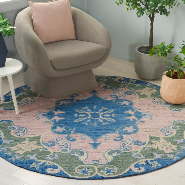 Safavieh Savonnerie Hand-tufted Area Rug - Luxurious Wool & Cotton Blend For Elegant Home Décor Solutions Blue ,Pink 80% Wool 20% Cotton Sav402m-6