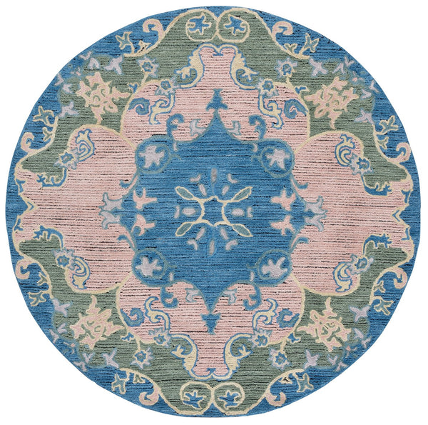 Safavieh Savonnerie Hand-tufted Runner Rug - Luxurious Wool Blend With Elegant Scroll Motifs For Your Home Blue ,Pink 80% Wool 20% Cotton Sav402m-6r