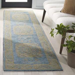 Safavieh Savonnerie Hand Tufted Runner Rug – Elegant Medallion Design Crafted From Wool & Cotton For Comfort Blue ,Beige 80% Wool 20% Cotton Sav404m-28