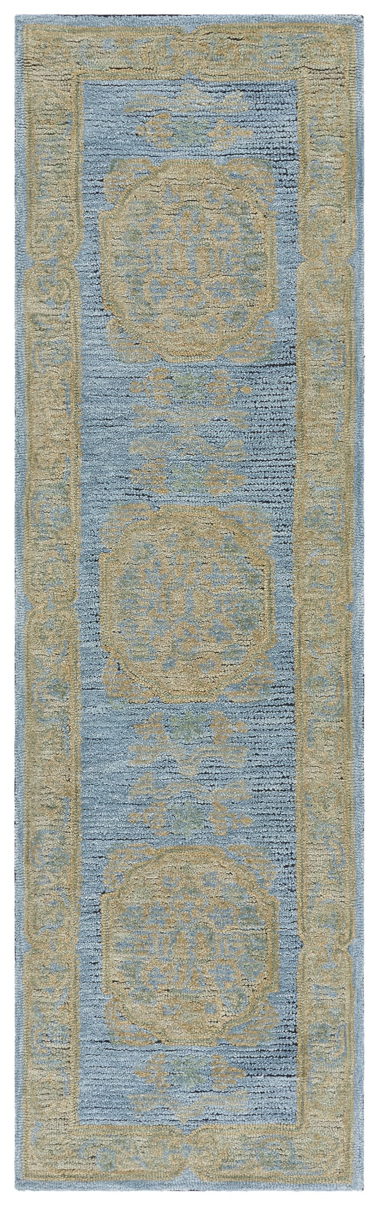 Safavieh Savonnerie Hand Tufted Runner Rug – Elegant Medallion Design Crafted From Wool & Cotton For Comfort Blue ,Beige 80% Wool 20% Cotton Sav404m-28