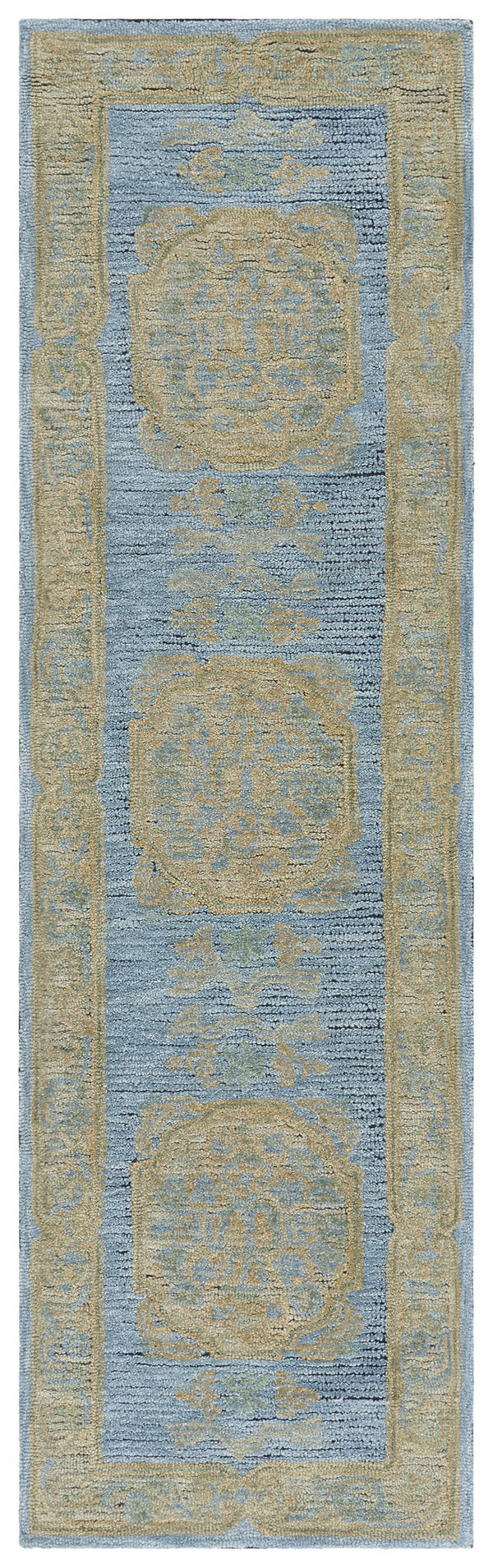 Safavieh Savonnerie Hand Tufted Runner Rug – Elegant Medallion Design Crafted From Wool & Cotton For Comfort Blue ,Beige 80% Wool 20% Cotton Sav404m-28