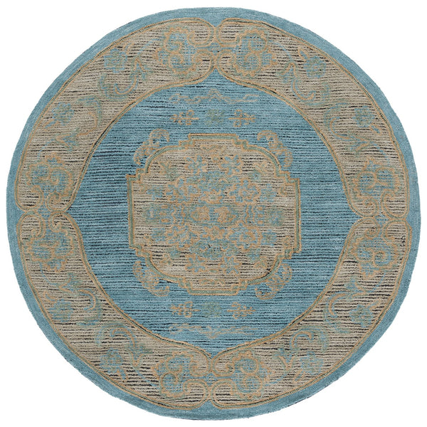 Safavieh Savonnerie Hand Tufted Runner Rug – Elegant Medallion Design Crafted From Wool & Cotton For Comfort Blue ,Beige 80% Wool 20% Cotton Sav404m-6r