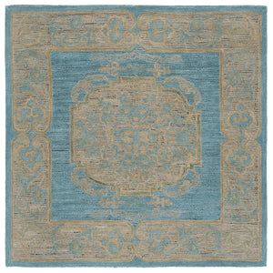 Safavieh Savonnerie Hand Tufted Runner Rug – Elegant Medallion Design Crafted From Wool & Cotton For Comfort Blue ,Beige 80% Wool 20% Cotton Sav404m-6sq