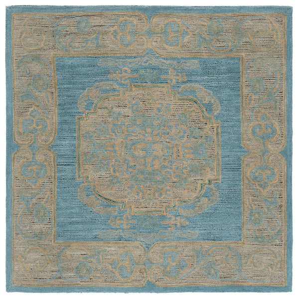 Safavieh Savonnerie Hand Tufted Runner Rug – Elegant Medallion Design Crafted From Wool & Cotton For Comfort Blue ,Beige 80% Wool 20% Cotton Sav404m-6sq