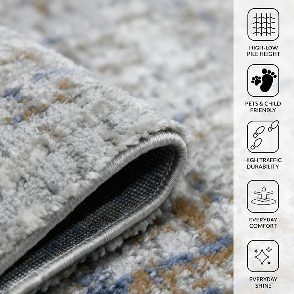 Savannah Abstract Power Loomed High Low Pile Rug for Modern Living Rooms and Hallways