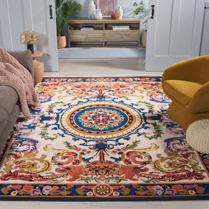 Safavieh Savonnerie Large Ivory And Orange Area Rug - Handtufted Luxury Comfort For Stunning Home Decor Ivory ,Orange 60% Wool 30% Viscose 10% Cotton Sav501a-8