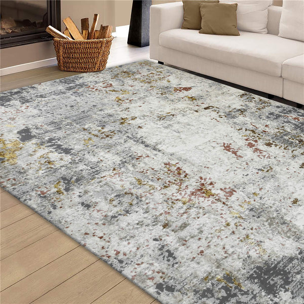 Savannah Abstract Ivory Gray Area Rug Power Loomed High Low Pile for Modern Rooms