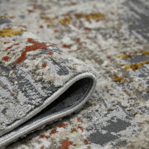 Savannah Abstract Ivory Gray Area Rug Power Loomed High Low Pile for Modern Rooms