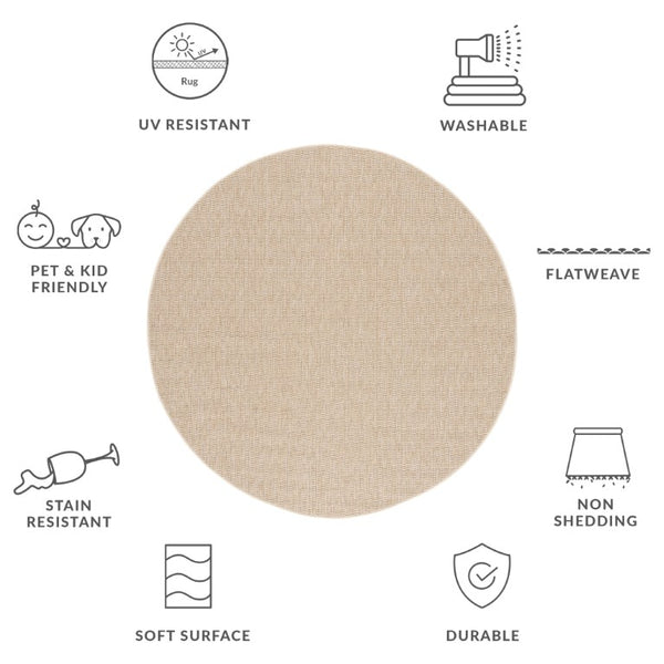 Safavieh Sisal Inspired Round Polypropylene Rug All Weather Low Pile Natural Neutral Tone SAW420B-8R