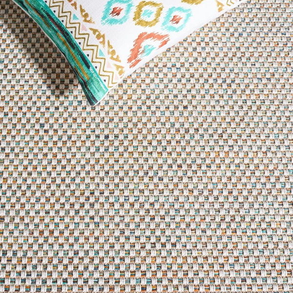 Safavieh Sisal Inspired Polypropylene Area Rug Low Pile Neutral Texture for Living Room Ivory / Aqua Orange SAW644J-9