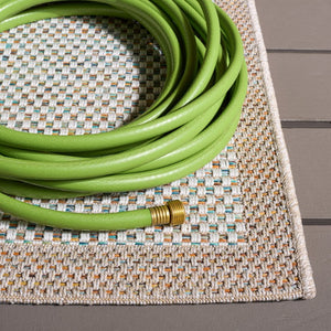 Safavieh Sisal Inspired Polypropylene Area Rug Low Pile Neutral Texture for Living Room Ivory / Aqua Orange SAW644J-9