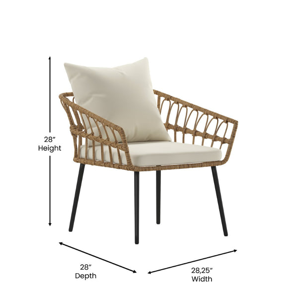 English Elm Evin Set of 2 Boho-Inspired Indoor/Outdoor Patio Chairs with Durable All-Weather Cushions Cream Cushions/Natural Frame SB-1960-CH-CREAM-GG
