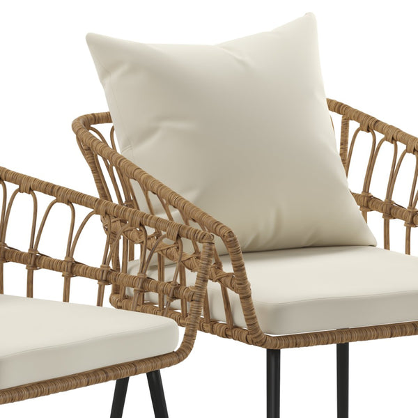 English Elm Evin Set of 2 Boho-Inspired Indoor/Outdoor Patio Chairs with Durable All-Weather Cushions Cream Cushions/Natural Frame SB-1960-CH-CREAM-GG