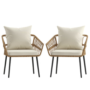 English Elm Evin Set of 2 Boho-Inspired Indoor/Outdoor Patio Chairs with Durable All-Weather Cushions Cream Cushions/Natural Frame SB-1960-CH-CREAM-GG