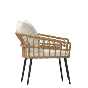 English Elm Evin Set of 2 Boho-Inspired Indoor/Outdoor Patio Chairs with Durable All-Weather Cushions Cream Cushions/Natural Frame SB-1960-CH-CREAM-GG