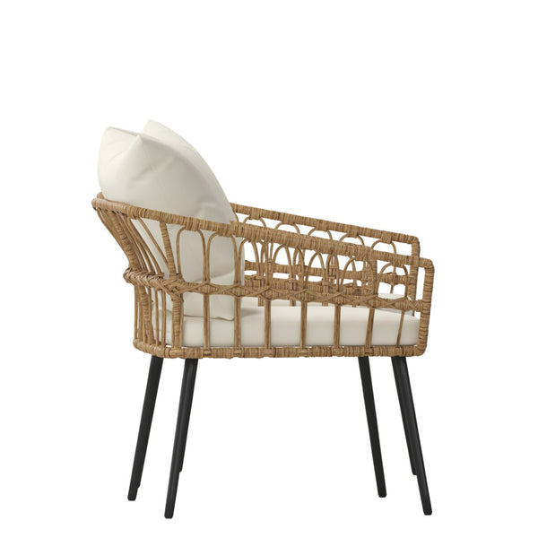 English Elm Evin Set of 2 Boho-Inspired Indoor/Outdoor Patio Chairs with Durable All-Weather Cushions Cream Cushions/Natural Frame SB-1960-CH-CREAM-GG