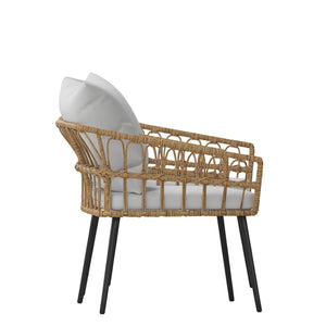 English Elm Evin Set of 2 Boho-Inspired Indoor/Outdoor Patio Chairs with Durable All-Weather Cushions Gray Cushions/Natural Frame SB-1960-CH-GY-GG