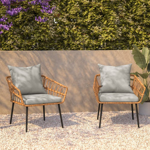 English Elm Evin Set of 2 Boho-Inspired Indoor/Outdoor Patio Chairs with Durable All-Weather Cushions Gray Cushions/Natural Frame SB-1960-CH-GY-GG
