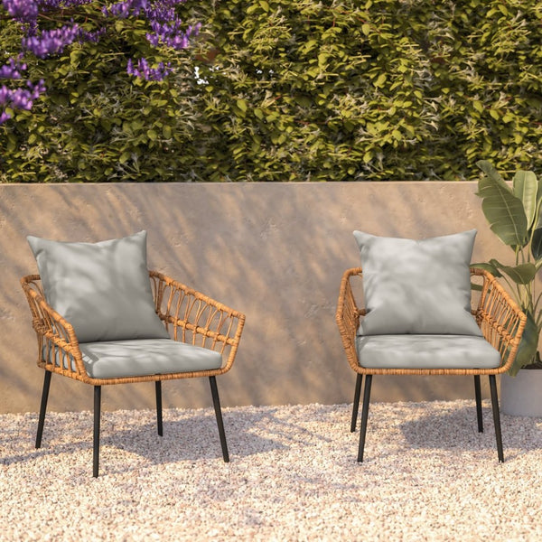 English Elm Evin Set of 2 Boho-Inspired Indoor/Outdoor Patio Chairs with Durable All-Weather Cushions Gray Cushions/Natural Frame SB-1960-CH-GY-GG