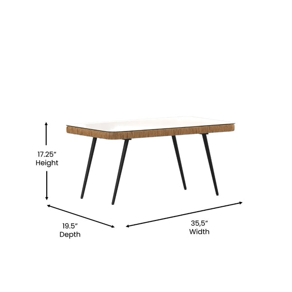 English Elm Evin Boho 4-Piece Indoor/Outdoor Rattan Conversation Set with Glass-Top Table for Stylish Relaxation Gray Cushions/Natural Frame SB-1960-GY-GG