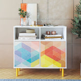 Retro Sideboard in White and Multi Color Red, Yellow, Blue SB-313AMC132 Manhattan Comfort