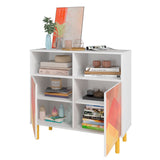 Retro Sideboard in White and Multi Color Red, Yellow, Blue SB-313AMC132 Manhattan Comfort