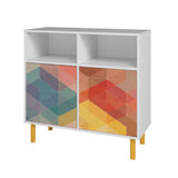 Retro Sideboard in White and Multi Color Red, Yellow, Blue SB-313AMC132 Manhattan Comfort