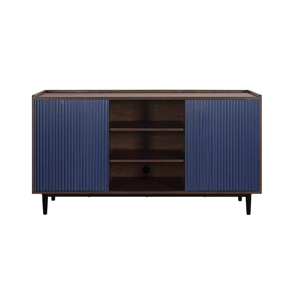 Manhattan Comfort Duane Mid-Century Modern Sideboard Dark Brown and Navy Blue SB-9GLF-NB