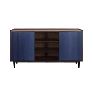 Manhattan Comfort Duane Mid-Century Modern Sideboard Dark Brown and Navy Blue SB-9GLF-NB