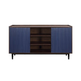 Manhattan Comfort Duane Mid-Century Modern Sideboard Dark Brown and Navy Blue SB-9GLF-NB