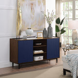 Manhattan Comfort Duane Mid-Century Modern Sideboard Dark Brown and Navy Blue SB-9GLF-NB